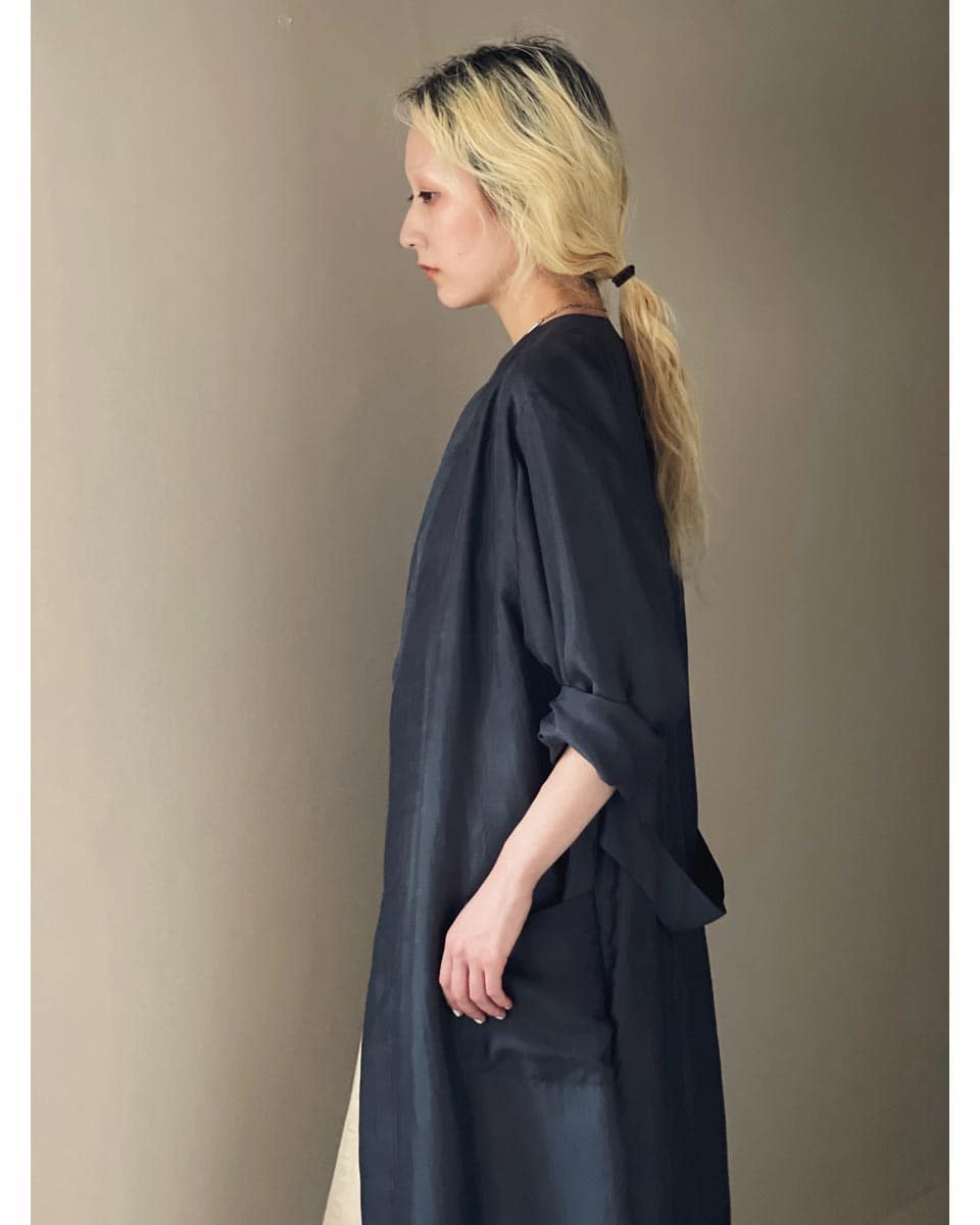 Silk Long Coat Charcoal gray Wear Side